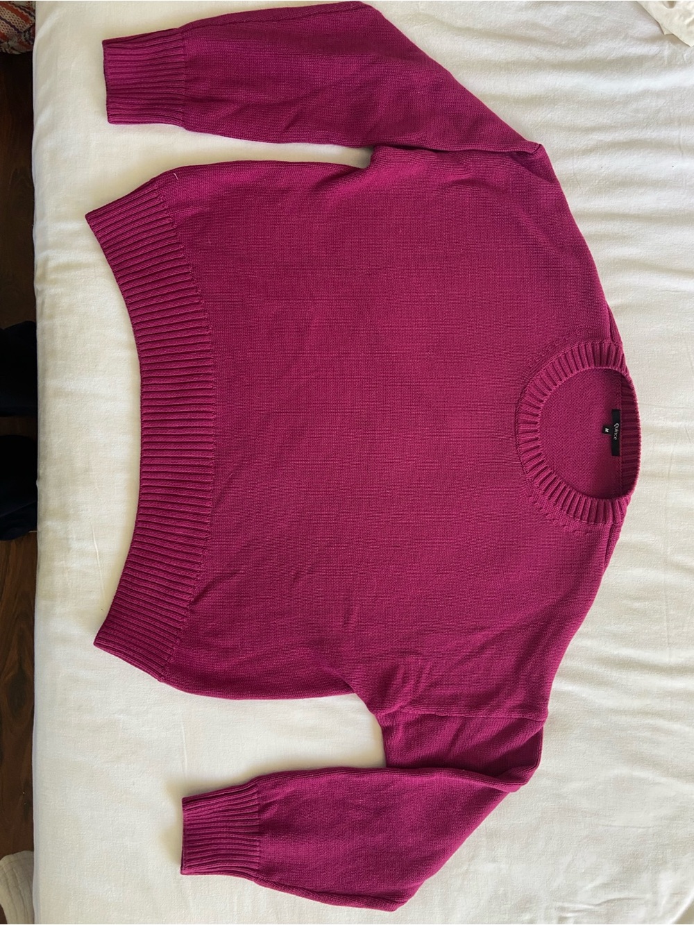 Quince Classic Cotton Crewneck Women's Medium Sweater in Fuchsia Berry